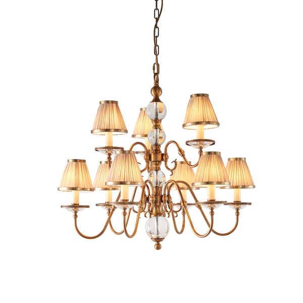 Antique Brass 9lt Pendant & Beige Shades