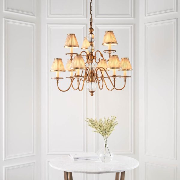 Antique Brass 9lt Pendant & Beige Shades - Image 2