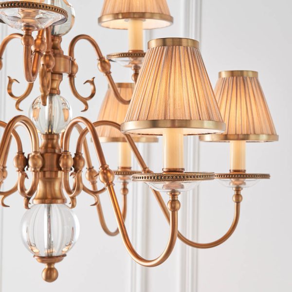 Antique Brass 9lt Pendant & Beige Shades - Image 4