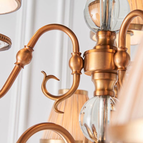 Antique Brass 9lt Pendant & Beige Shades - Image 7