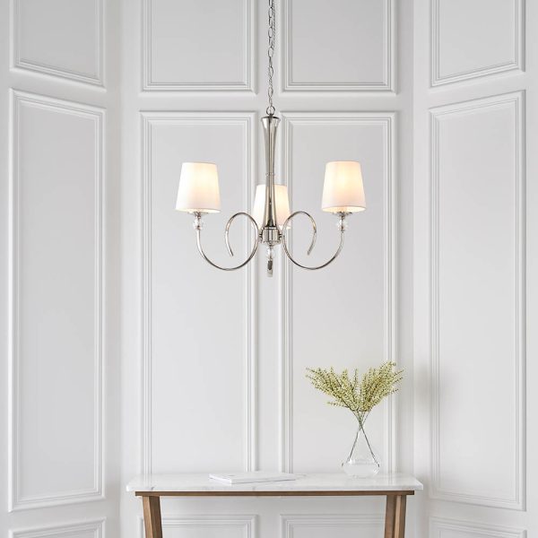 Nickel 3lt Pendant & Vintage White Shades - Image 2
