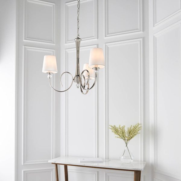 Nickel 3lt Pendant & Vintage White Shades - Image 3