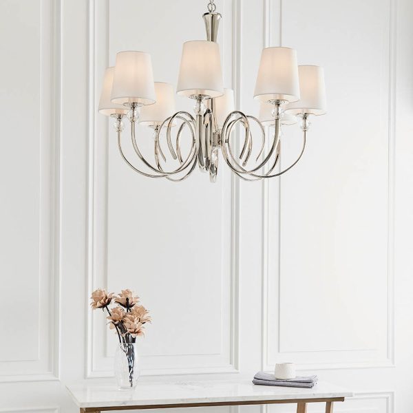 Nickel 8lt Pendant & Vintage White Shades - Image 3