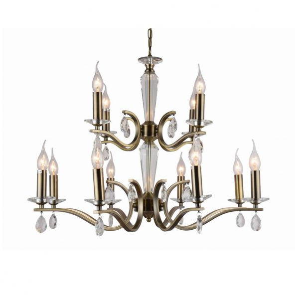 Antique Brass Chandelier 12 Lights 70 cm