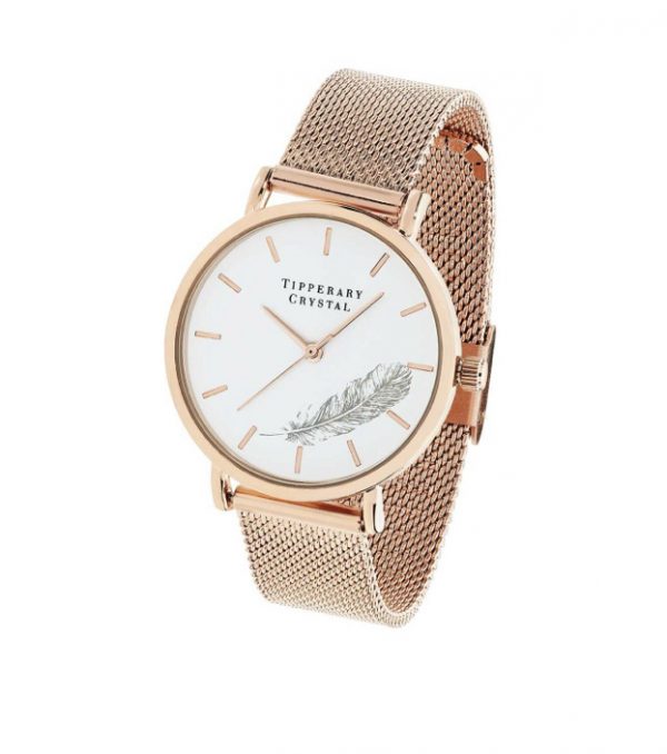 Tipperary Crystal Rose Gold Feather Watch