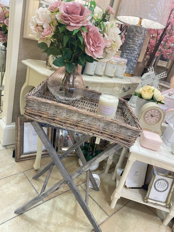 Natural Willow Tray Table with Grey Wash Frame