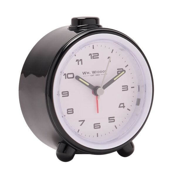 Widdop Round Alarm Clock Sweep Movement & Snooze - Black & White - Image 2