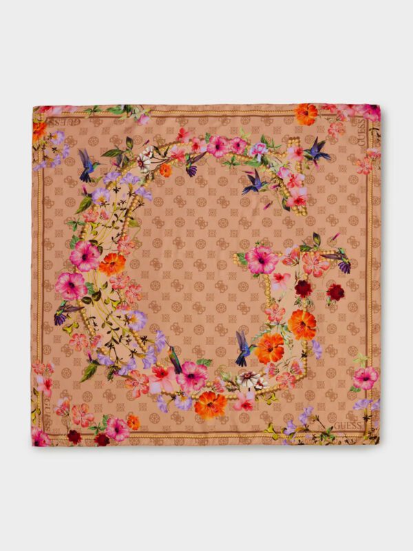 GUESS Logo Silk Blend Floral Foulard Beige - Image 2