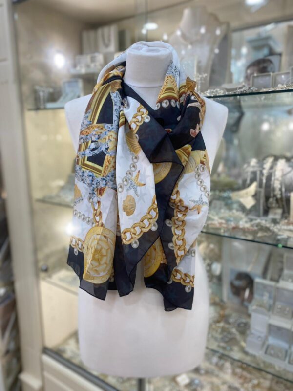 GUESS Logo Soft Scarf White/Black/Gold