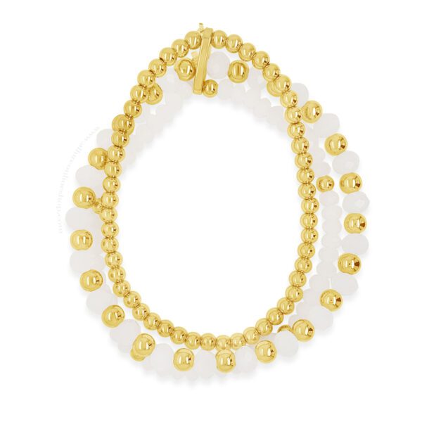 Absolute White Opal Beads Bracelet Gold B2179WO