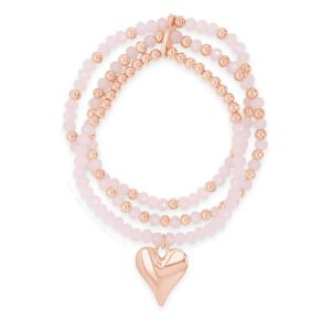 Absolute Gold Heart & Rose Beads Bracelet Rose Gold B2195PK
