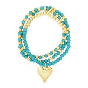 Absolute Gold Heart & Tourquoise Beads Bracelet Gold B2195TQ