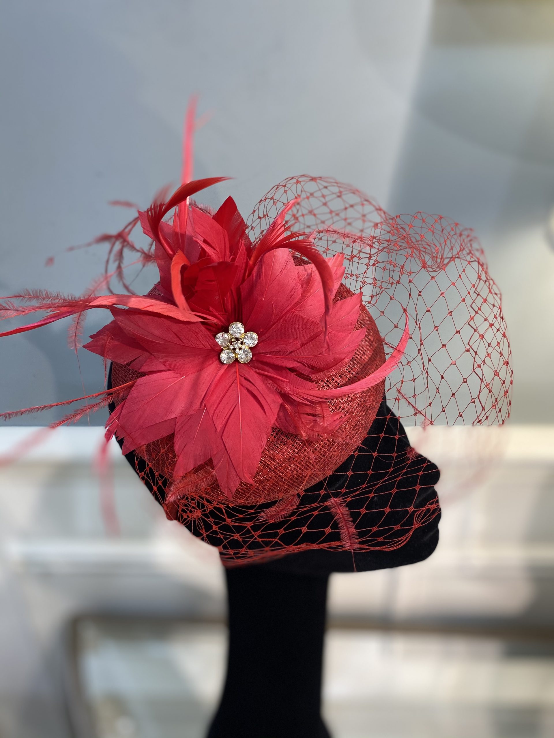 Red Fascinator with Flower Detail Allure Online Shop