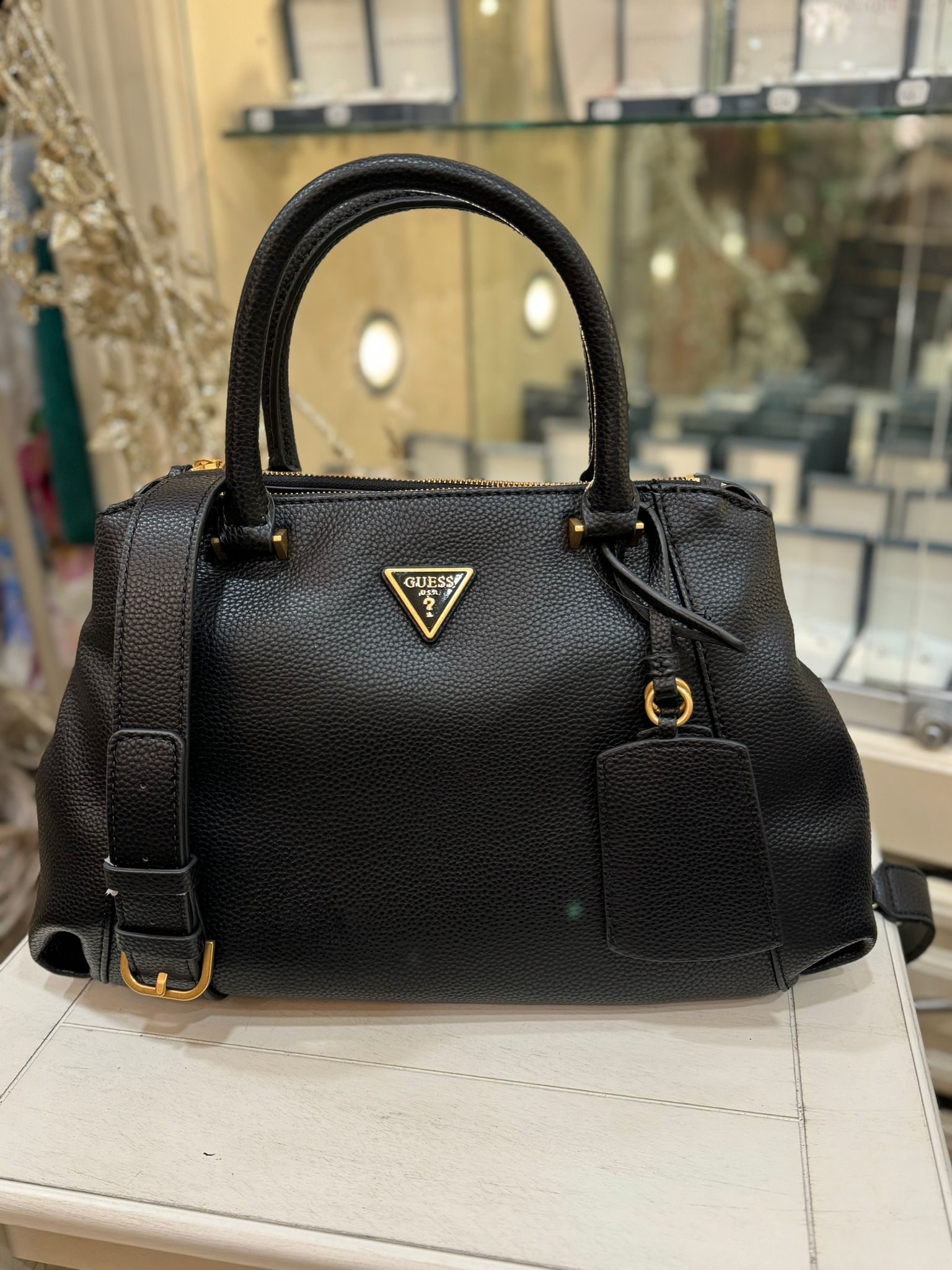 GUESS Laryn Pebbled Luxury Satchel Handbag Black - Allure Online Shop