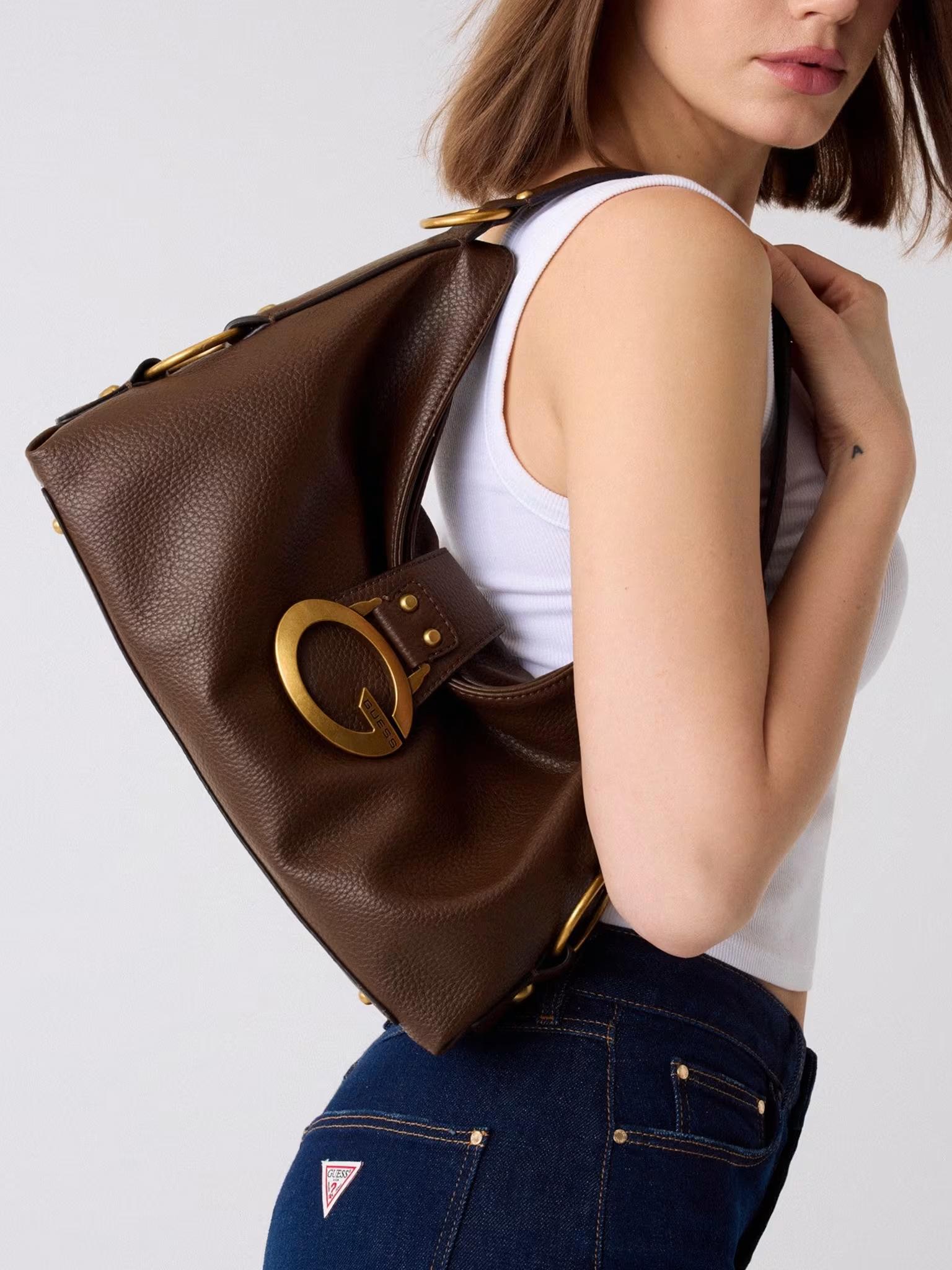 GUESS Camden Mini Shoulder Bag Brown - Image 4