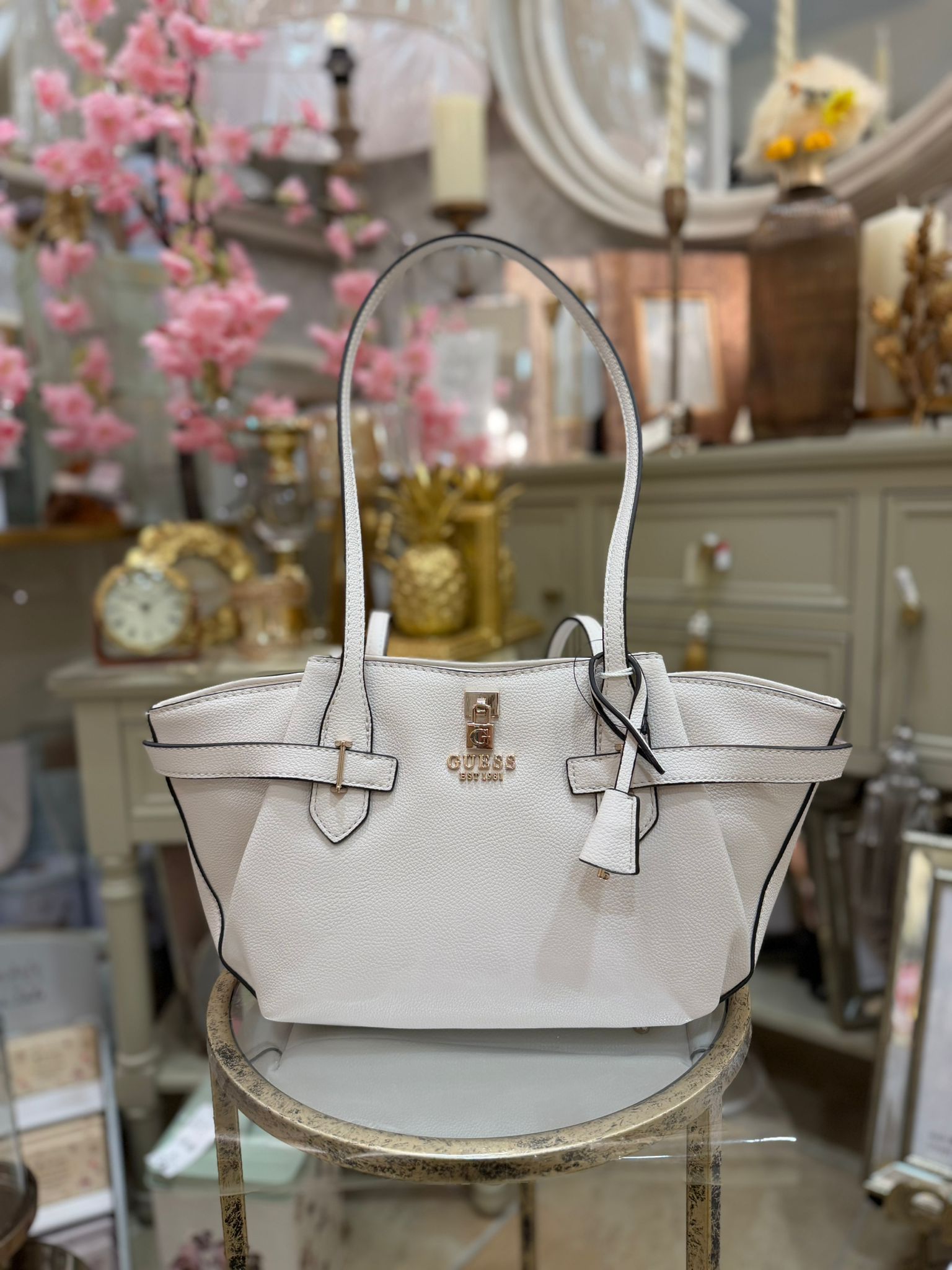 GUESS Yesba Saffiano Shoulder Bag Off White