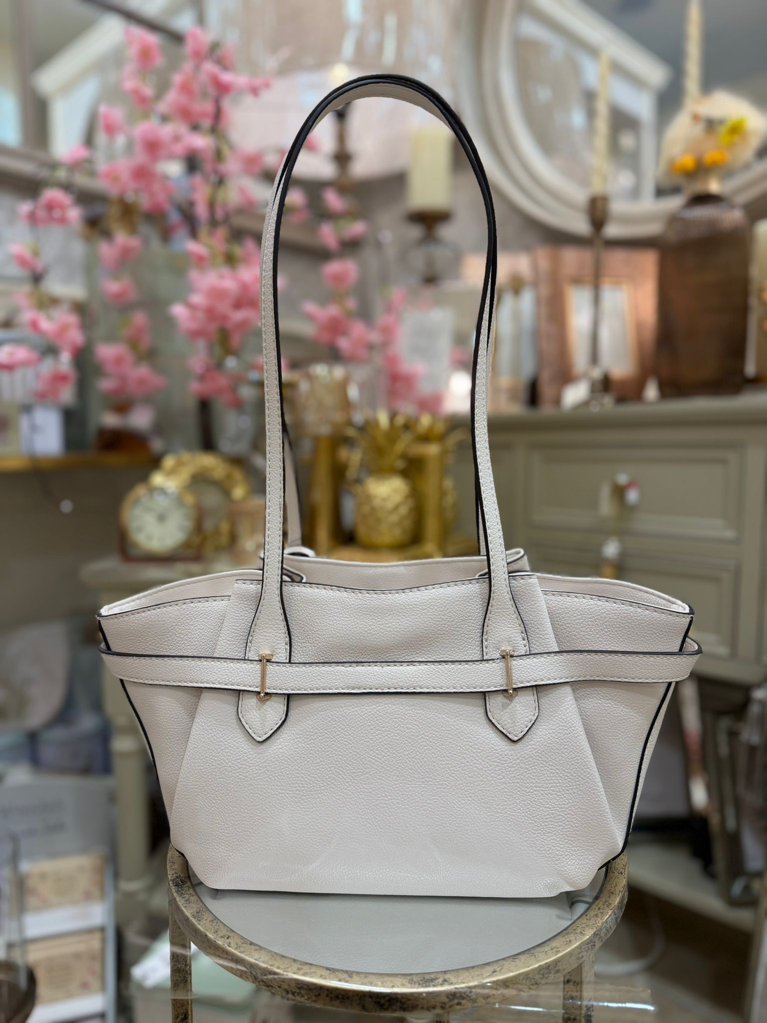GUESS Yesba Saffiano Shoulder Bag Off White - Image 2