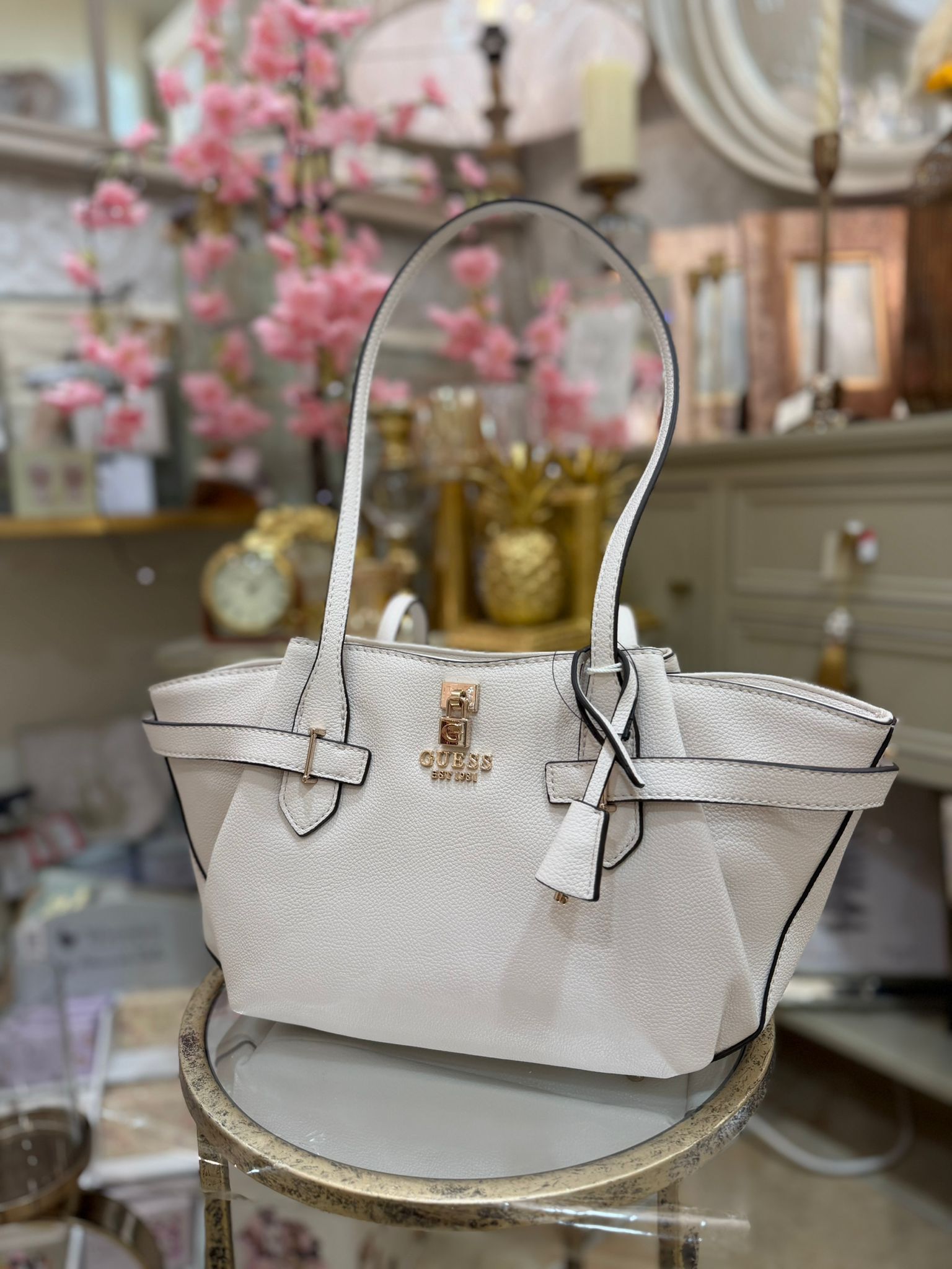 GUESS Yesba Saffiano Shoulder Bag Off White - Image 3