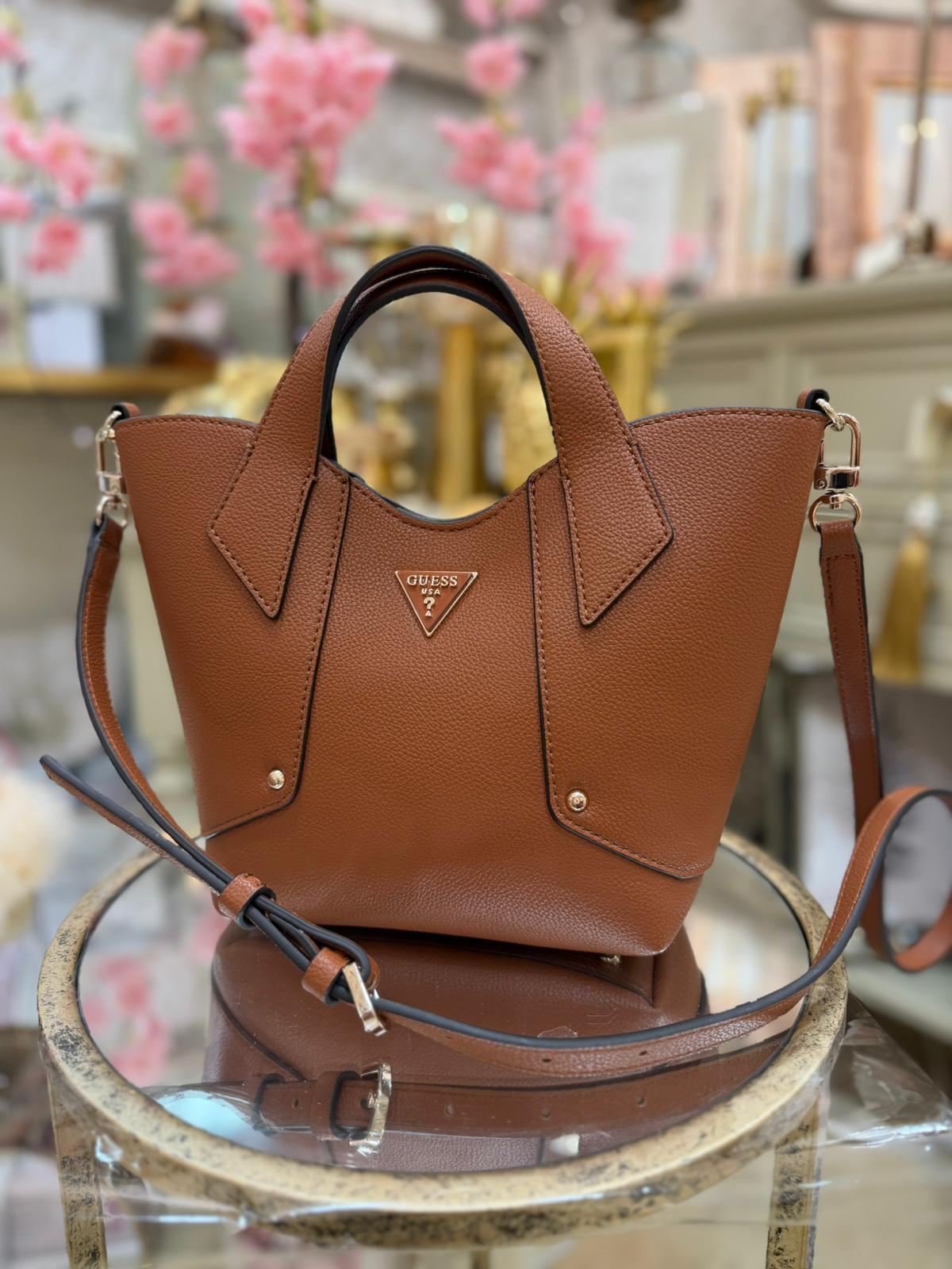 GUESS Darcy Logo Mini Handbag Brown - Image 6