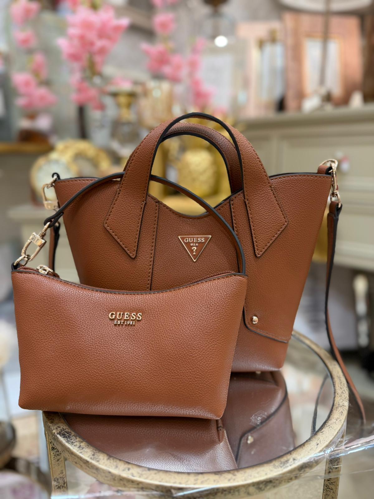 GUESS Darcy Logo Mini Handbag Brown - Image 4