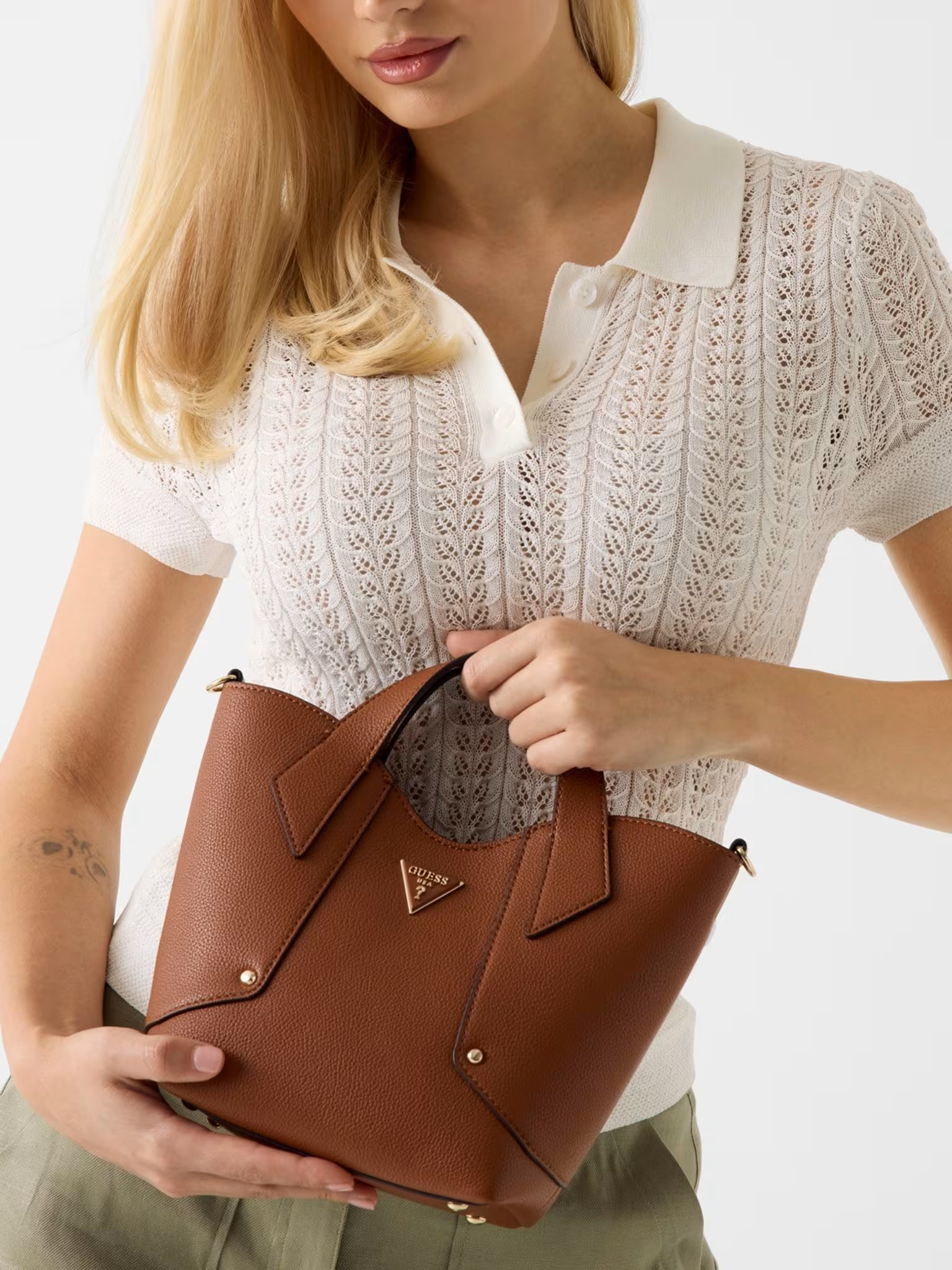 GUESS Darcy Logo Mini Handbag Brown