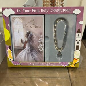 Communion Gift Set for Girl with Book & Rosary Bracelet
