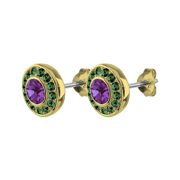 Catalina Stud Earrings With Amethyst/Green Crystals Gold