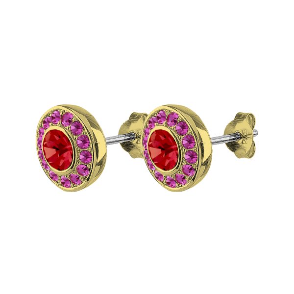CATALINA Stud Earring With Red Crystals Gold