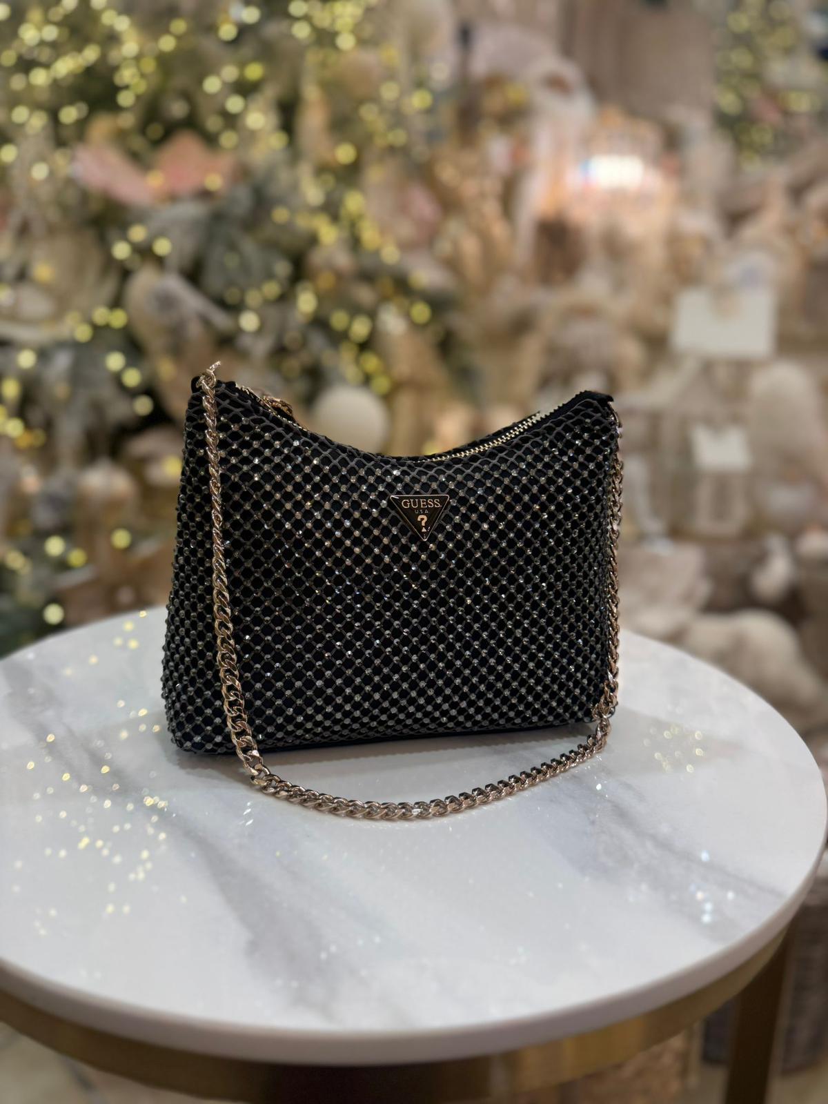 GUESS Zalina Mesh Mini Crossbody Black & Silver