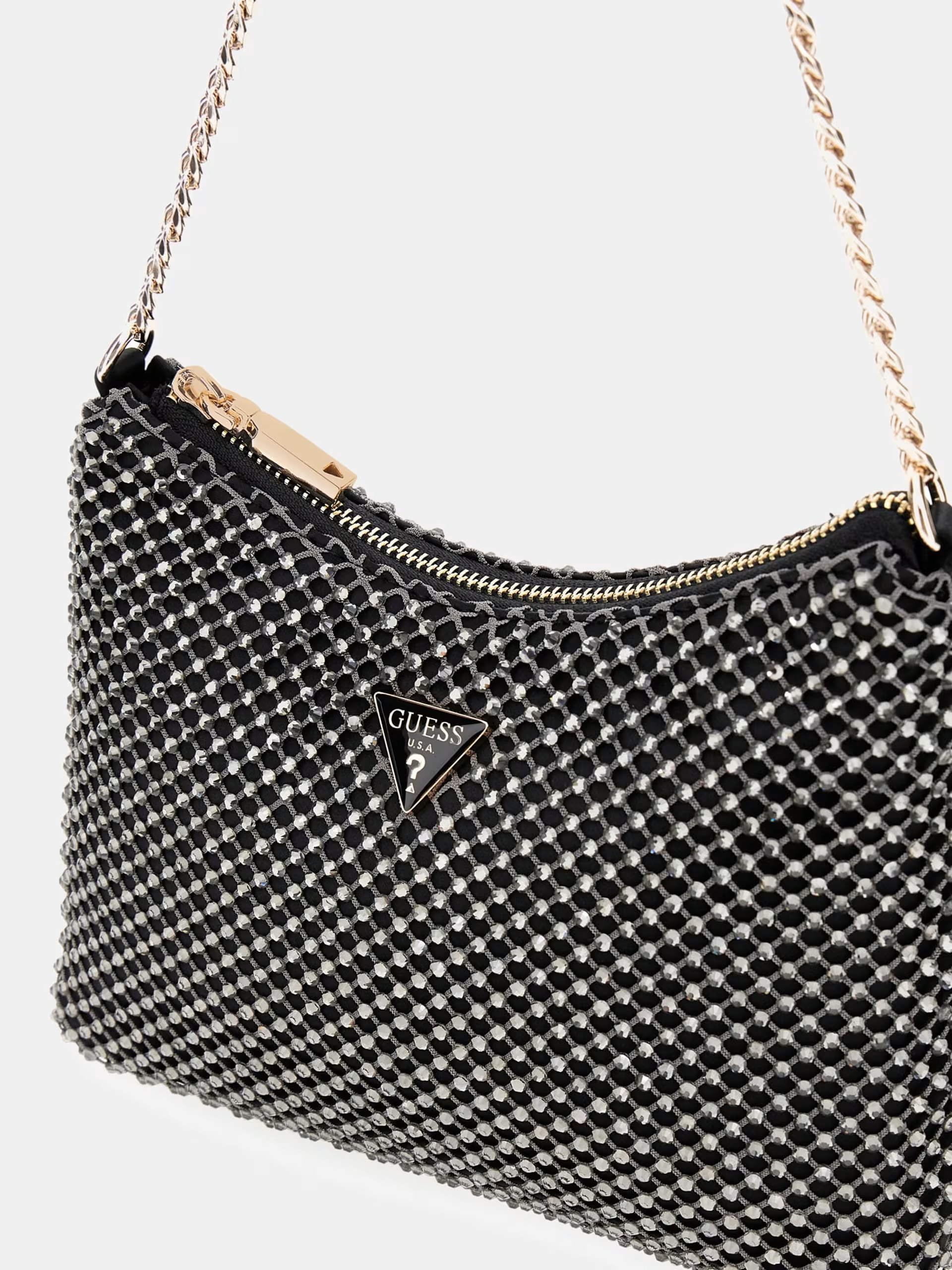 GUESS Zalina Mesh Mini Crossbody Black & Silver - Image 3