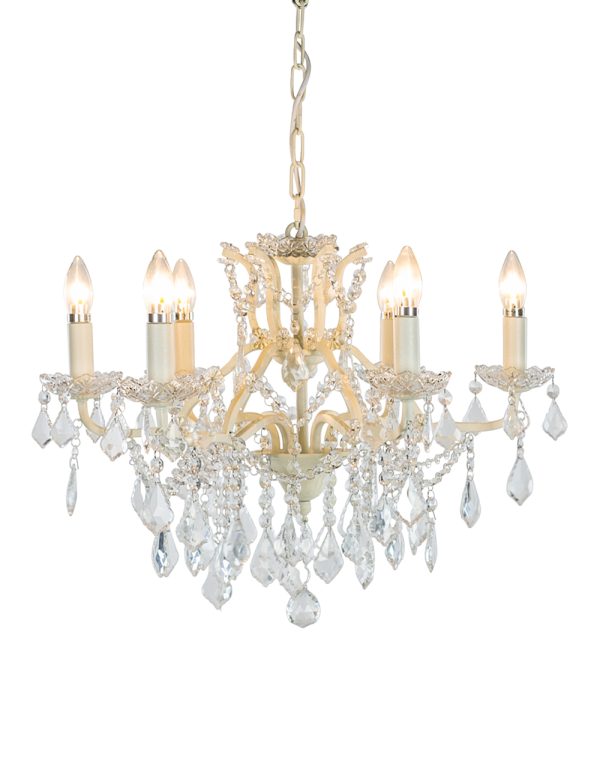 Antique Crackle White 6 Branch Shallow Chandelier