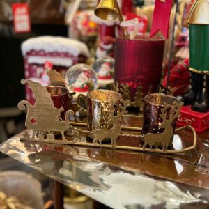 Santa's Sleigh - 3 Xmas Candle Holder Gold