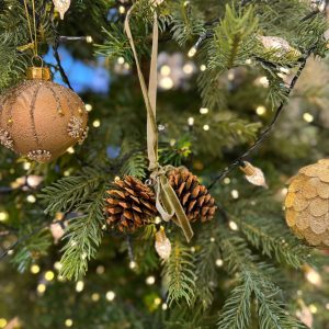 Double Pinecone Decoration with Sage Bow