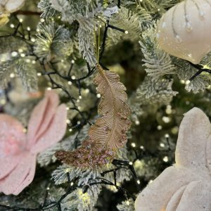 Sequin Feather Ornament 18.5cm Gold/Light Pink