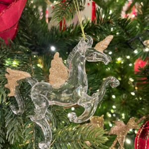 Glass Unicorn with Gold Glitter Bauble