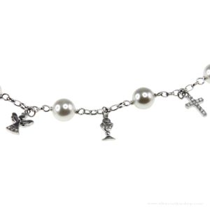Bracelet with Beads, an Angel, Chalice, and a Cross Charm