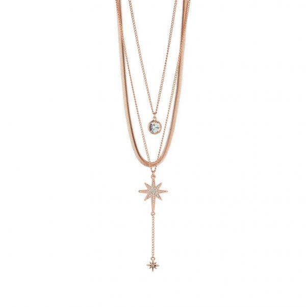 CRYSTAL STAR ROSE GOLD THREE LAYER NECKLACE