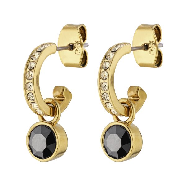 DESSA Stud Earring With Black Crystals Gold