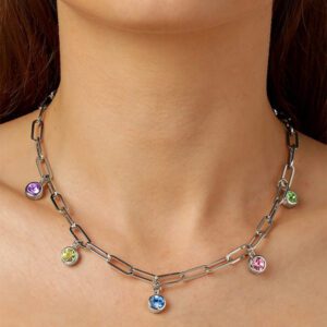 LEONA Chunky Short Necklace with Crystals Pastel/Silver