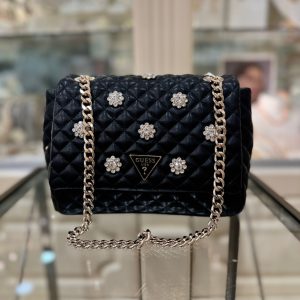GUESS Everlee Floral Appliqué Crossbody Black