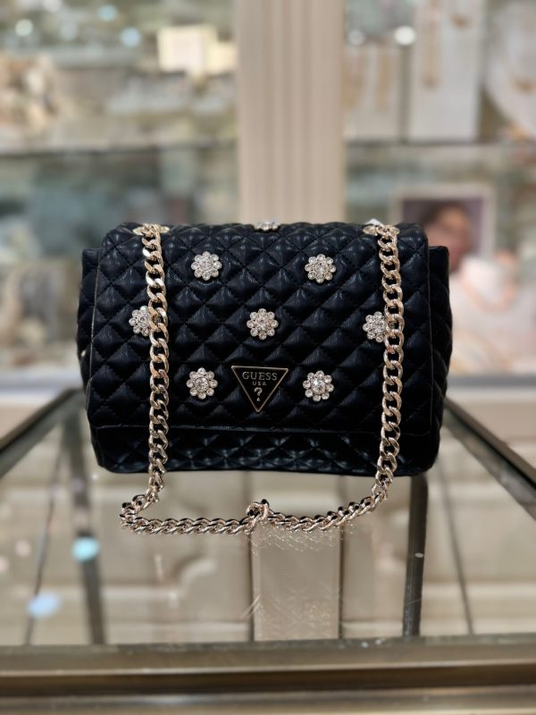 GUESS Everlee Floral Appliqué Crossbody Black