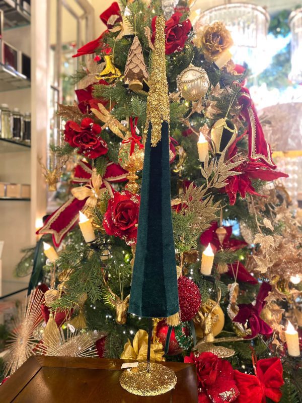 Gilded Green Velvet Small Conical Tree 50 cm