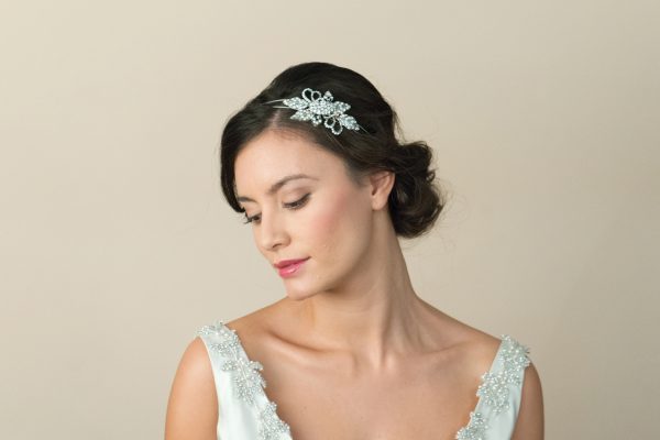 Delicate Bridal Clear Swarovski Crystal Double Headband - Image 4