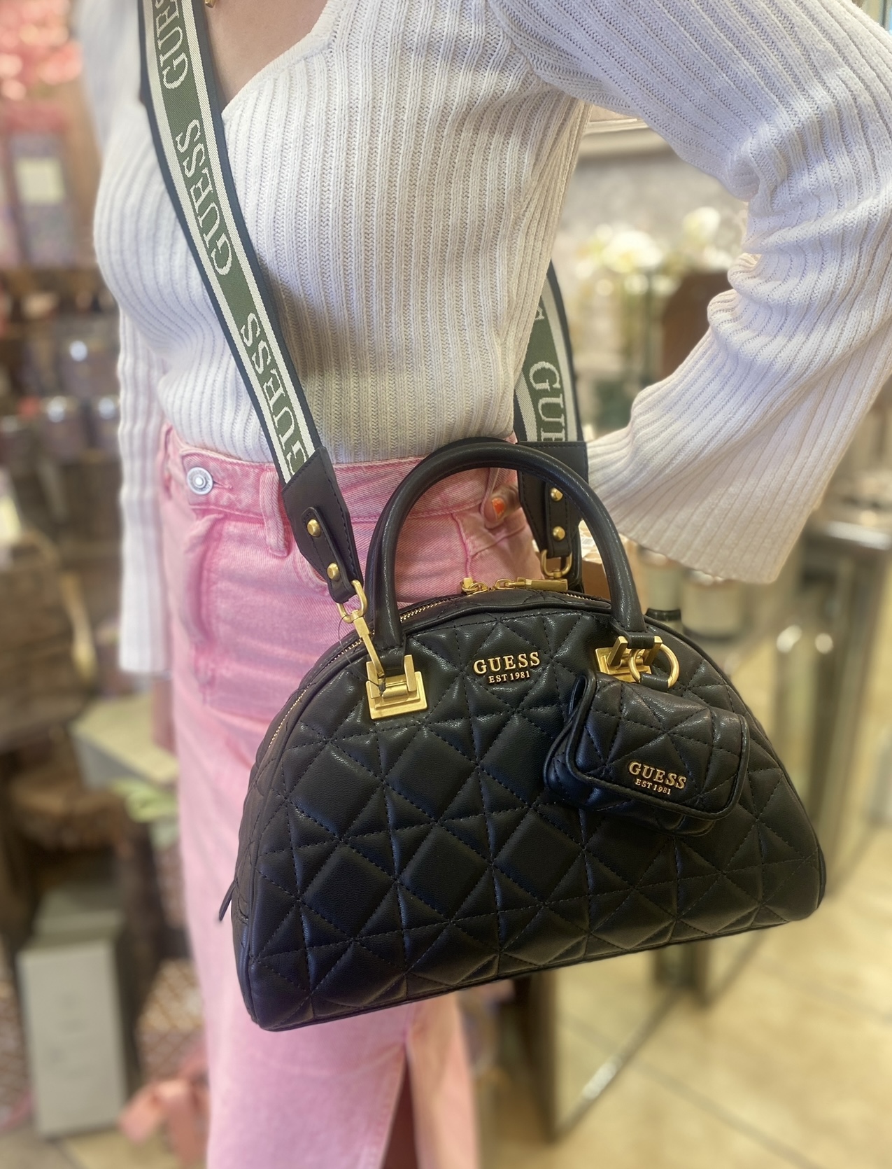 Guess Satchels : Buy Guess KATEY MINI SATCHEL Black Handbags Online
