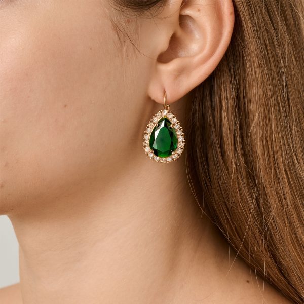 FIORA Green Crystal Earrings Gold - Image 2