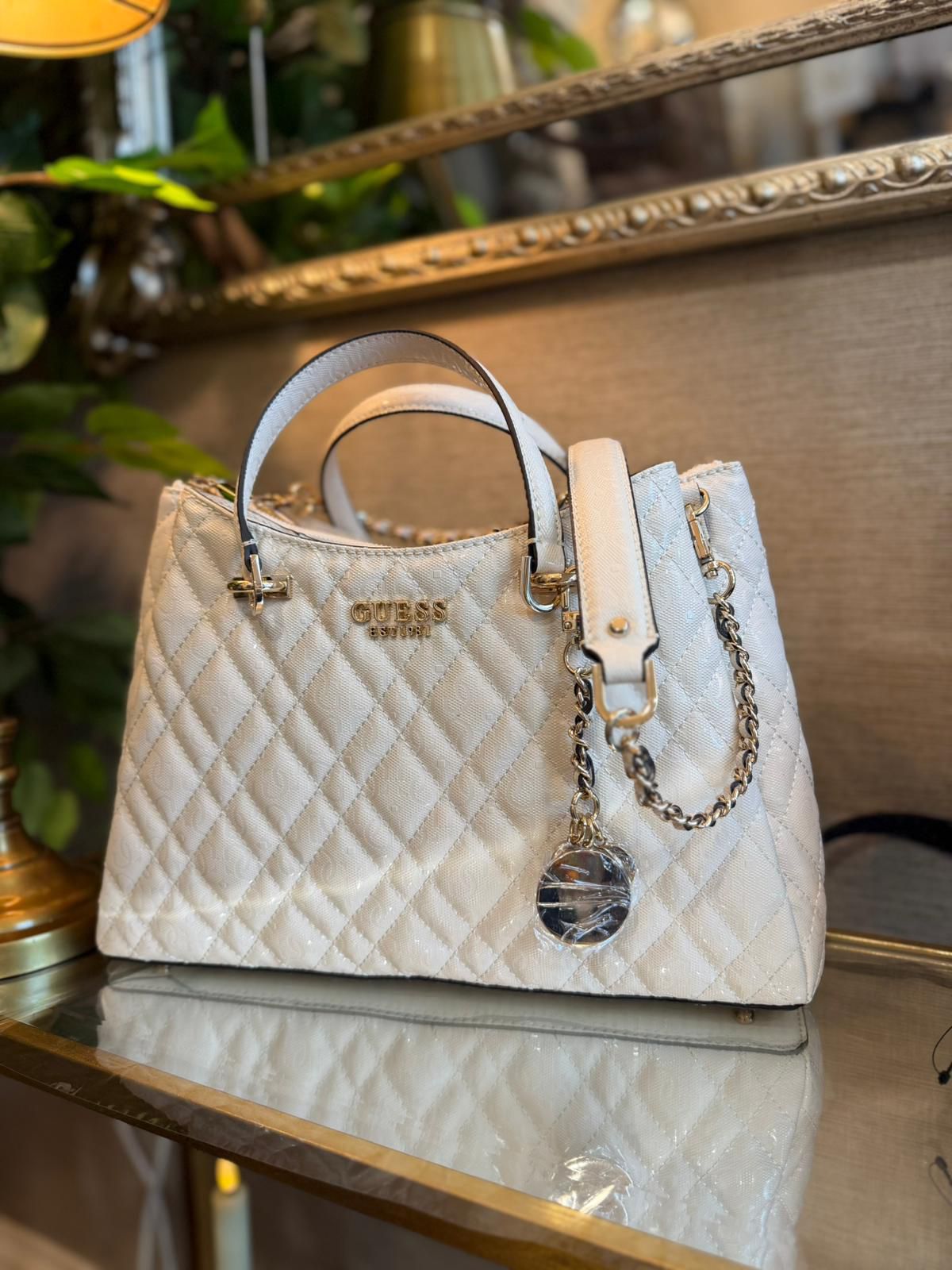GUESS Isemay Quilted Handbag Off White - Image 2