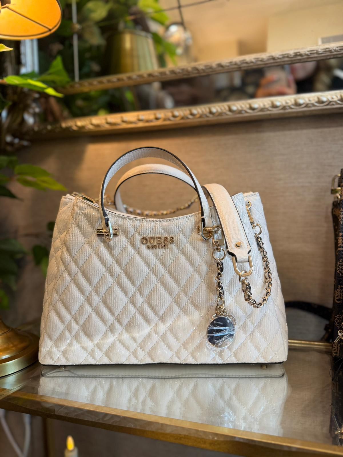 GUESS Isemay Quilted Handbag Off White