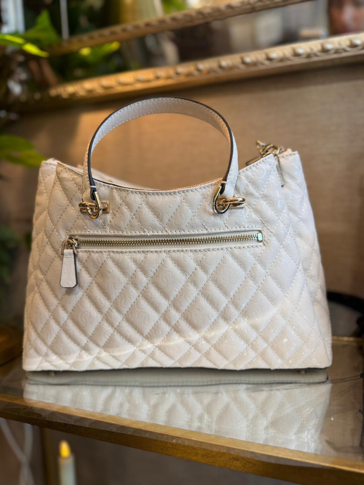 GUESS Isemay Quilted Handbag Off White - Image 3