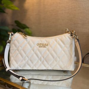 GUESS Isemay Quilted Shoulder Bag Off White
