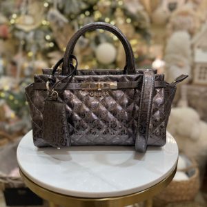 GUESS Idra 4G Logo Patent Handbag Pewter